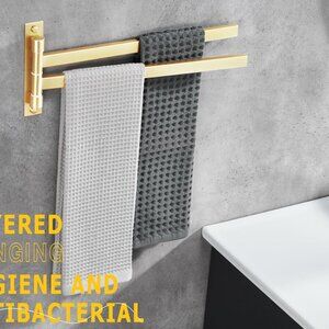 Bathroom Kitchen 2-Arm Swivel Towel Bar - Gold Stainless Steel